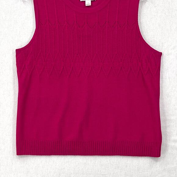 ST JOHN SPORT Santana Knit Pointelle Tank Womens Large Fuschia Pink Sleeveless - Picture 5 of 13